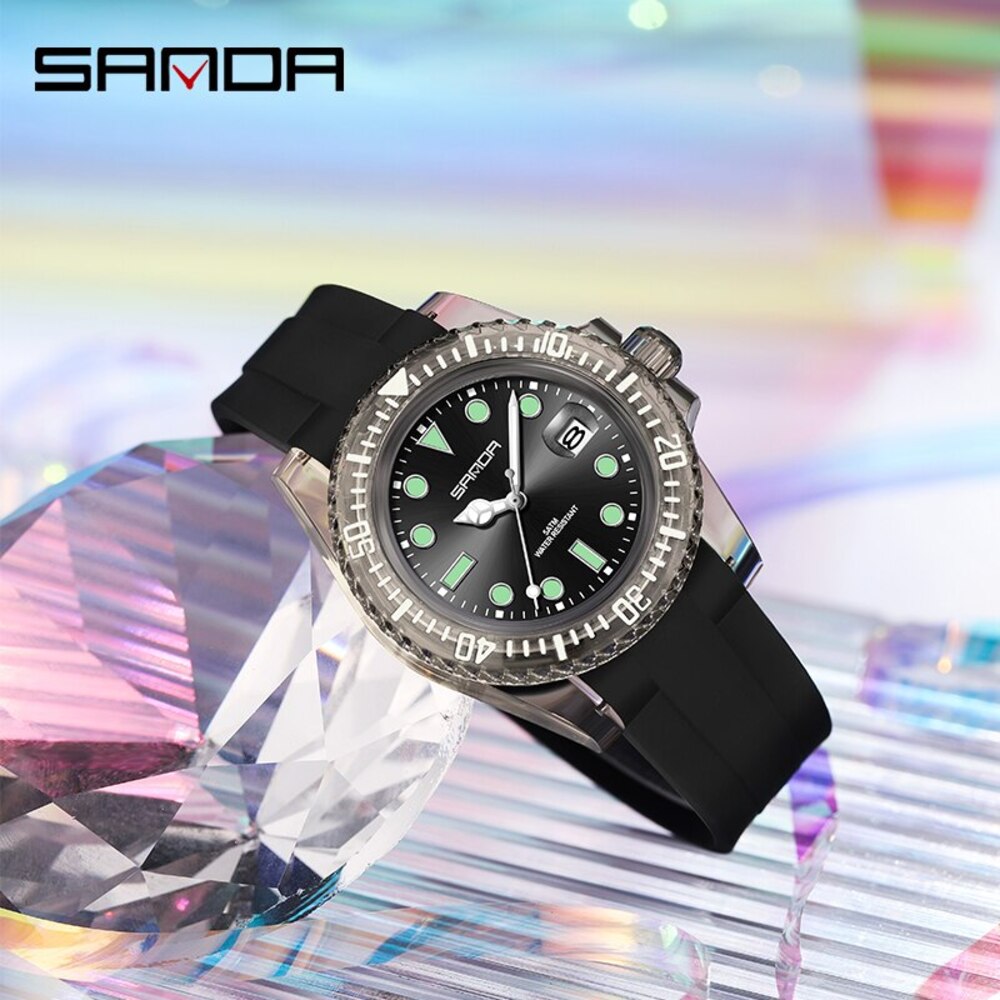 Купити Жіночий годинник Sanda 9007 All Black з каучуковим ремінцем та водозахистом 5 ATM