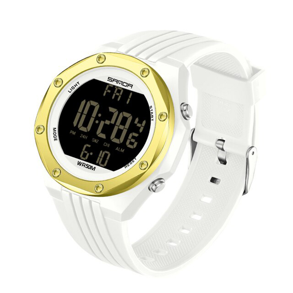 Купити Чоловічий спортивний годинник Sanda 6093 White-Gold з електронним циферблатом та підсвічуванням