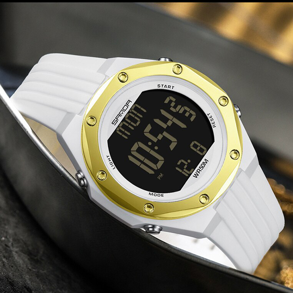 Купити Чоловічий спортивний годинник Sanda 6093 White-Gold з електронним циферблатом та підсвічуванням