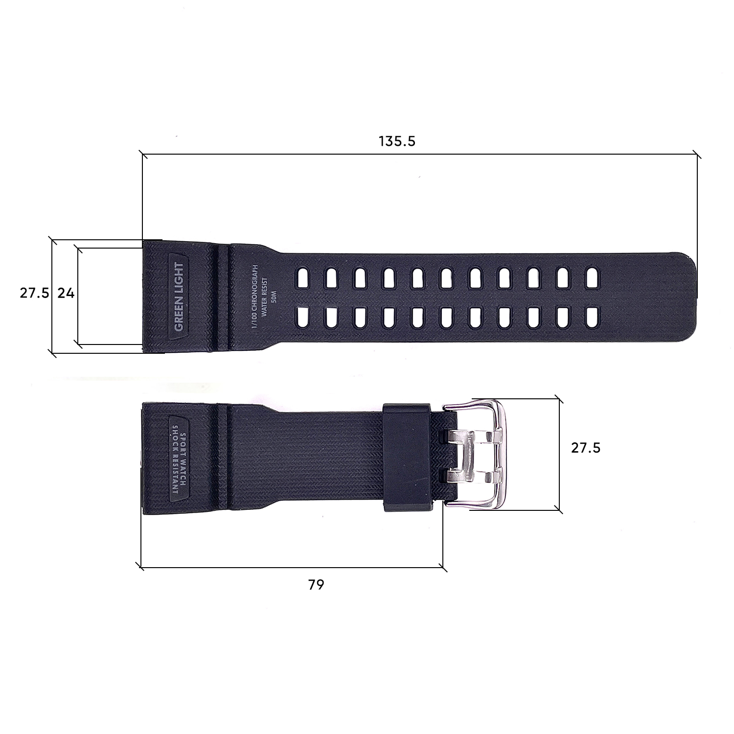 Купити Ремінець для годинника Skmei 1283/1277/1384BK Black, чорний каучуковий браслет 25.5 см