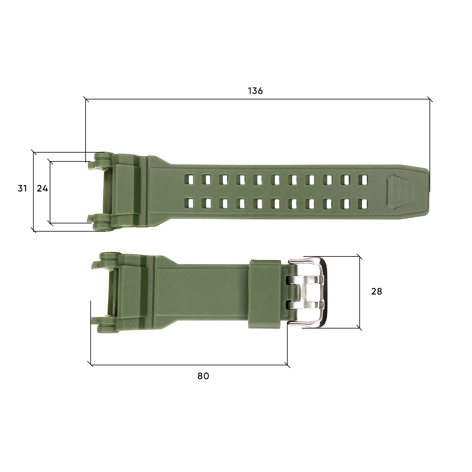 Купити Ремінець для годинника Skmei 1343AG Army Green зелений каучуковий 26 см