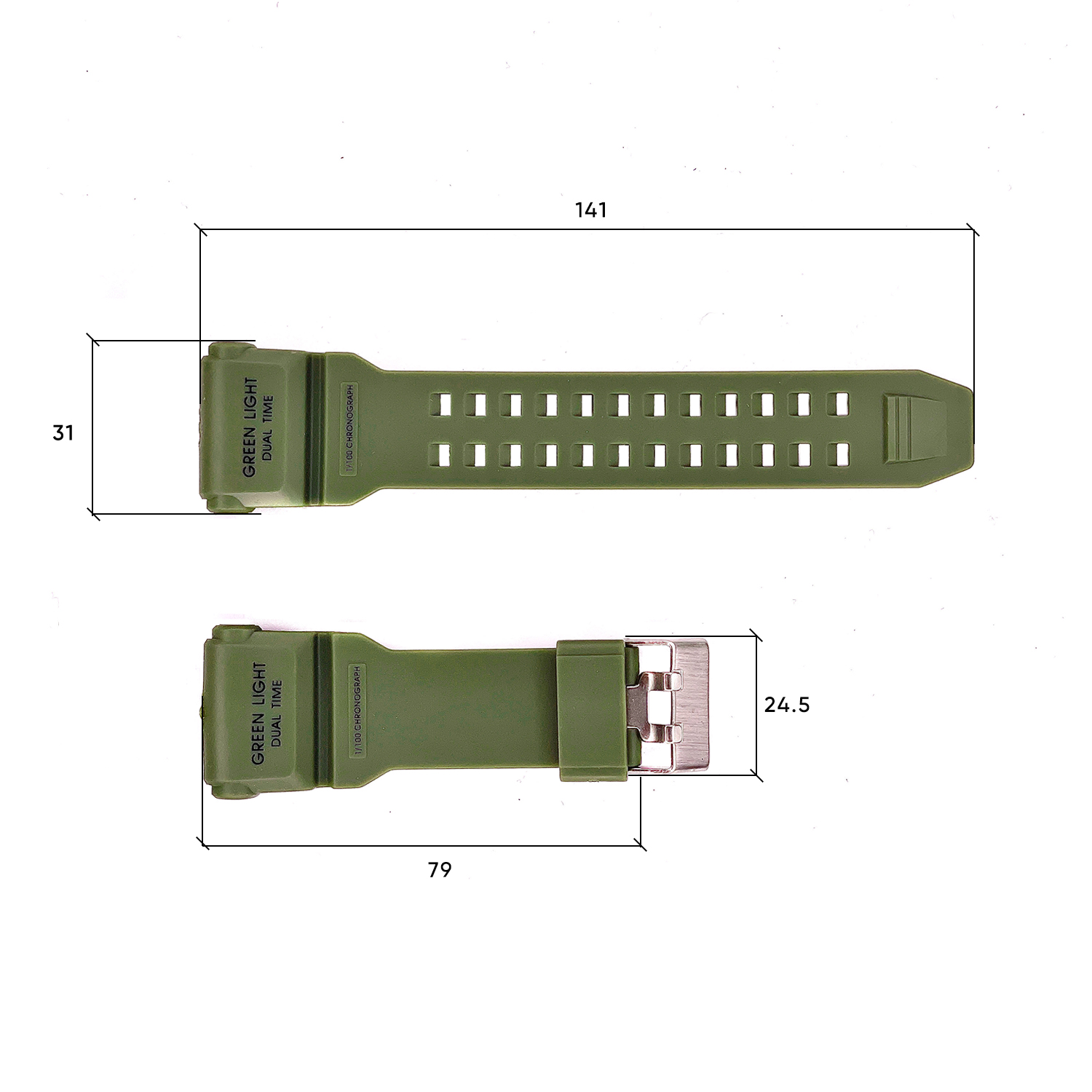 Купити Ремінець для годинника Skmei 1965AG Army Green зелений каучуковий 26.5 см (1051-0504)