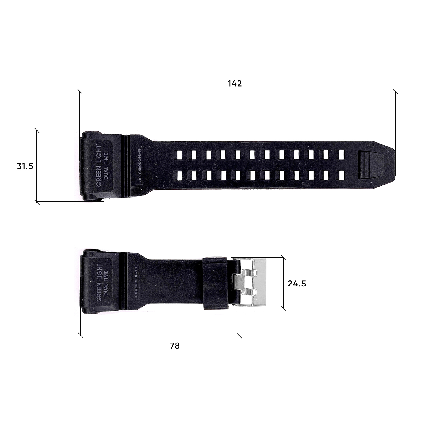 Купити Ремінець для годинника Skmei 1818BK Black чорний каучуковий, довжина 26.5 см (1051-0508)