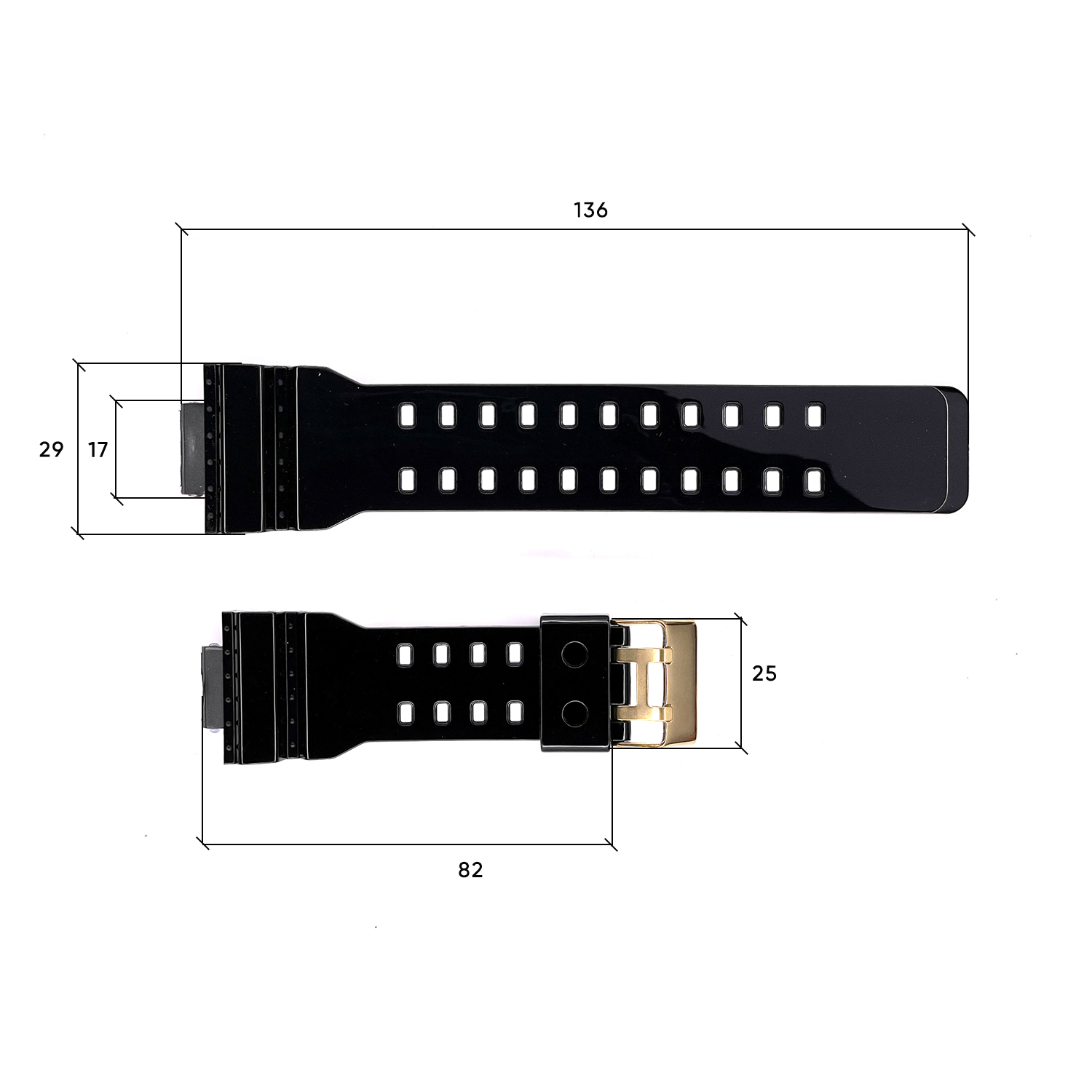 Купити Ремінець для годинника Skmei 1834BKGD Black-Gold каучуковий чорний 26.5 см (1051-0511)