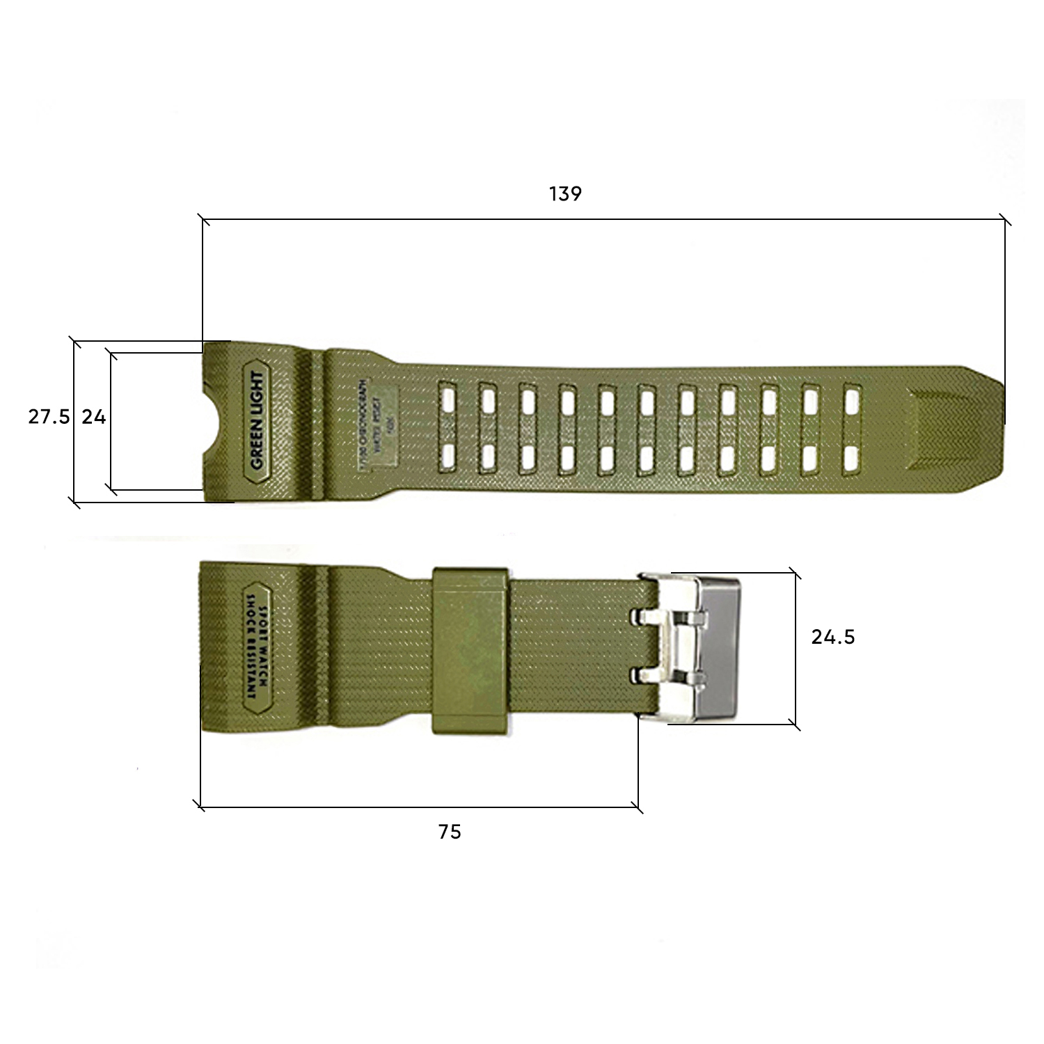 Купити Ремінець для годинника Skmei 2396/1155/1155B Army Green, каучуковий, довжина 26 см (1051-0553)