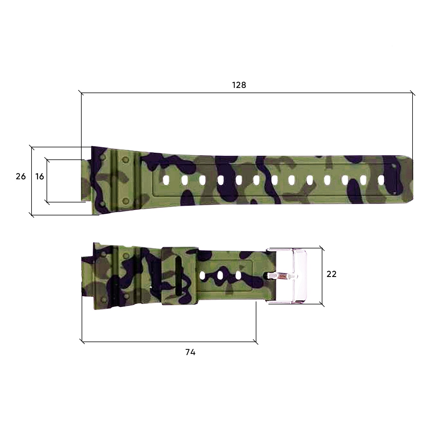Купити Ремінець для годинника Skmei 1628CMGN Camo Green камуфляжний каучуковий 24.5 см (1051-0659)