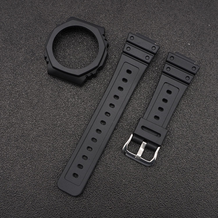 Купити Ремінець + безель для Casio G-Shock GA-2100 Black SI (1051-0811) каучуковий чорний