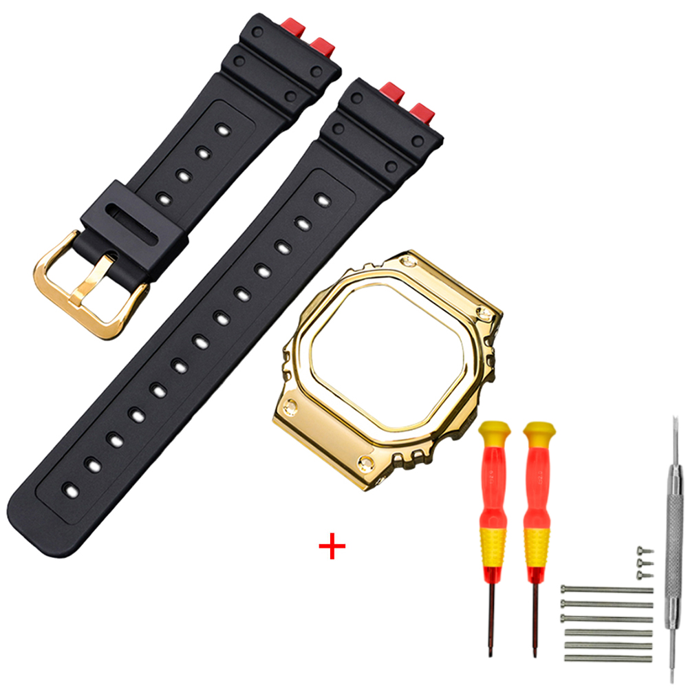 Ремінець та безель для Casio G-Shock GMW-B5000 Red-Black GD (1051-0920), полімерний комплект