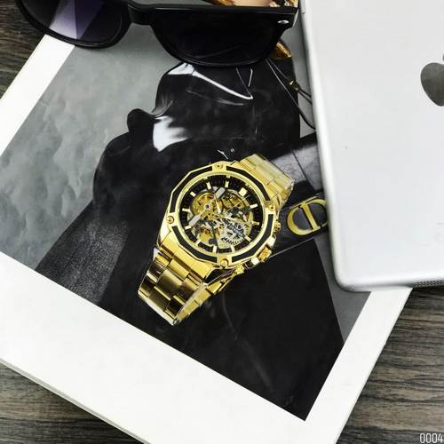 Купити Чоловічий механічний годинник Forsining 8130 Gold-Black з автопідзаводом та люмінесценцією