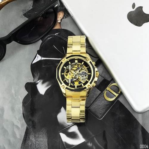 Купити Чоловічий механічний годинник Forsining 8130 Gold-Black з автопідзаводом та люмінесценцією