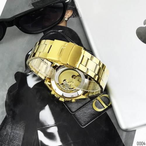Купити Чоловічий механічний годинник Forsining 8130 Gold-Black з автопідзаводом та люмінесценцією