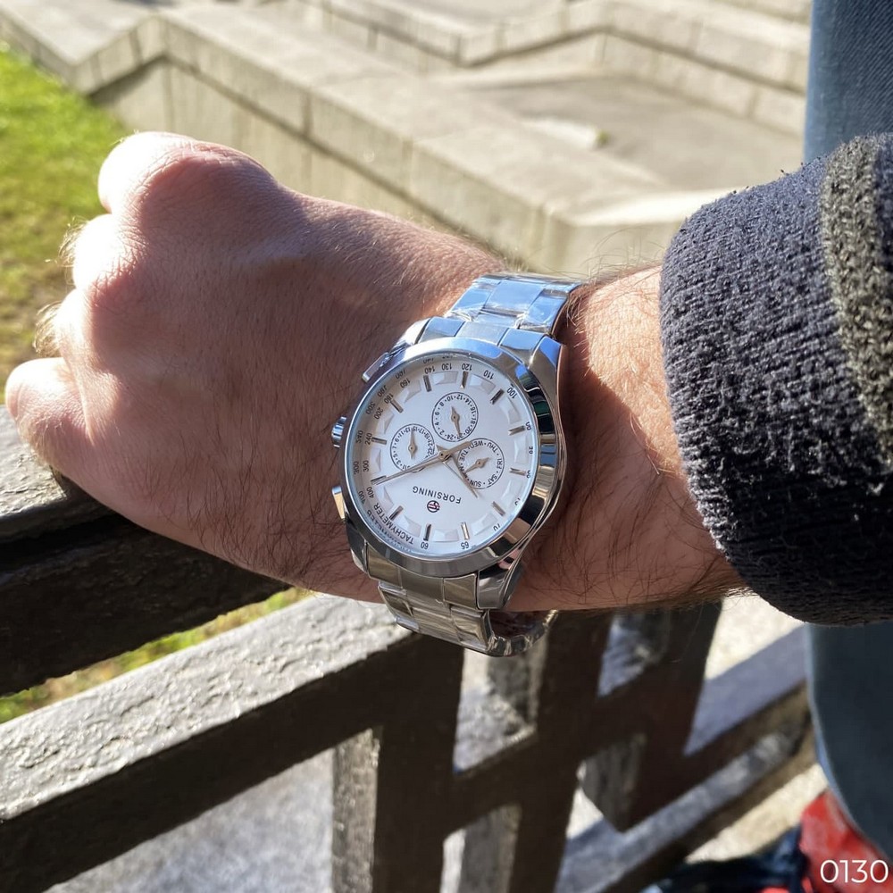 Купити Чоловічий механічний годинник Forsining 6917 Silver-White з автопідзаводом та календарем