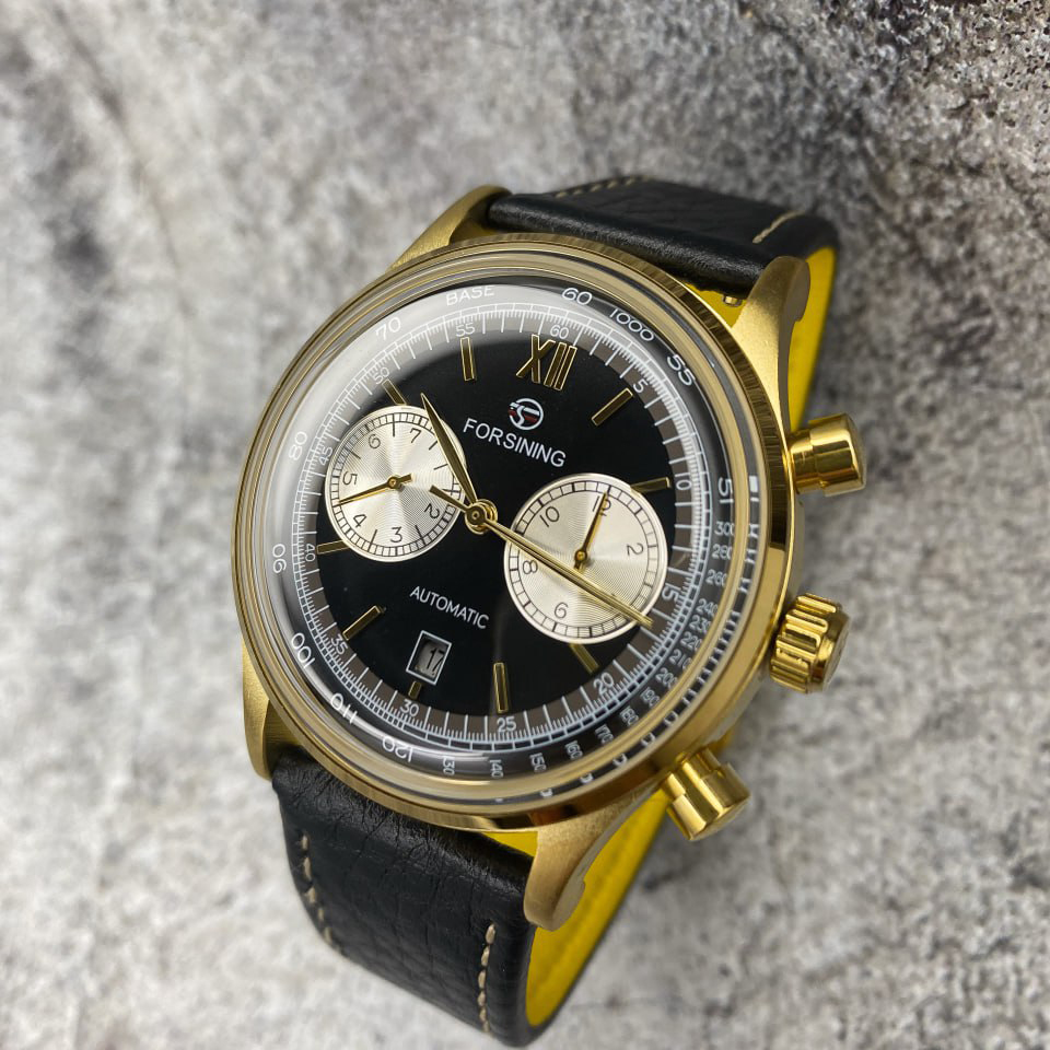 Купити Чоловічий механічний годинник Forsining 6921 Gold-Black з автопідзаводом та люмінесцентним підсвічуванням