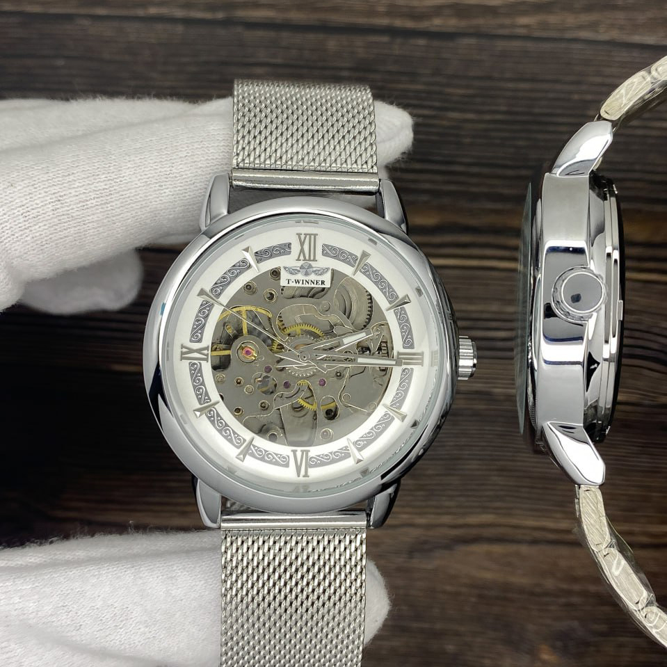 Купити Чоловічий механічний годинник Forsining 8173 Silver-White Steel з автопідзаводом та сталевим браслетом