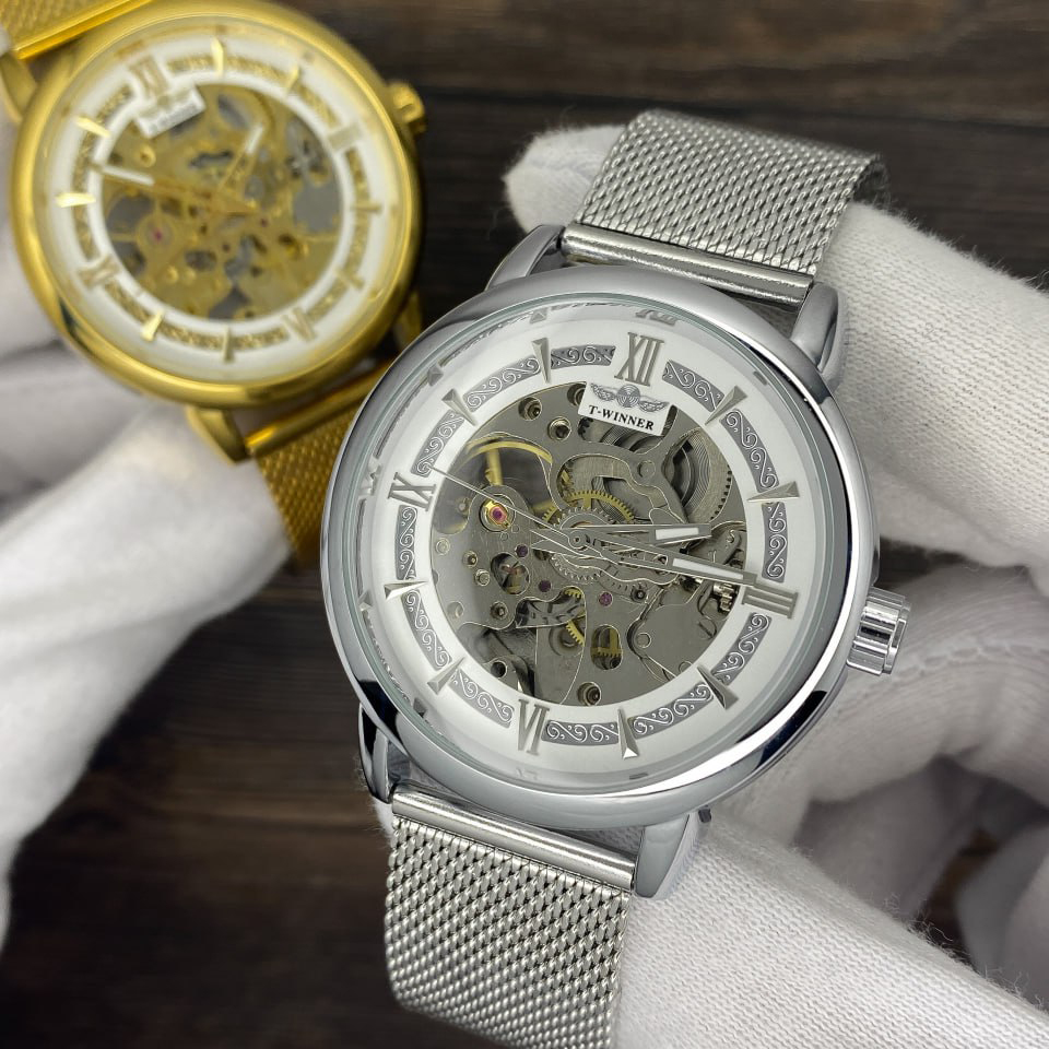 Купити Чоловічий механічний годинник Forsining 8173 Silver-White Steel з автопідзаводом та сталевим браслетом