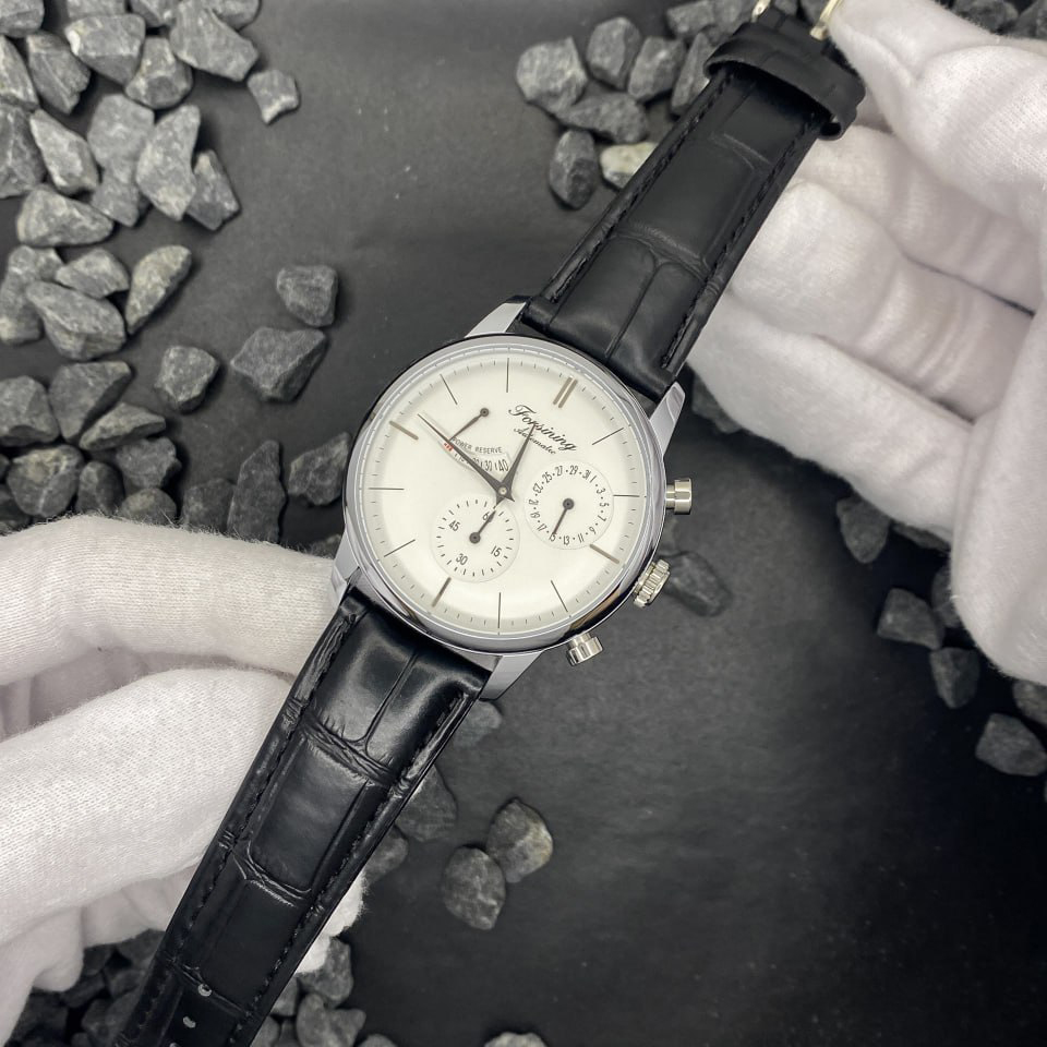 Купити Жіночий механічний годинник Forsining 6916 Silver-White з автопідзаводом та шкіряним ремінцем