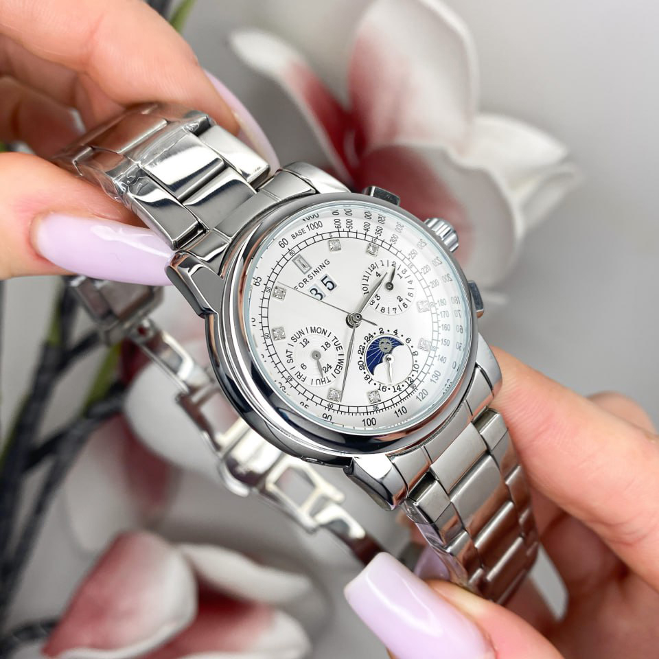 Купити Жіночий механічний годинник Forsining 6918 Silver-White з автопідзаводом та сталевим браслетом
