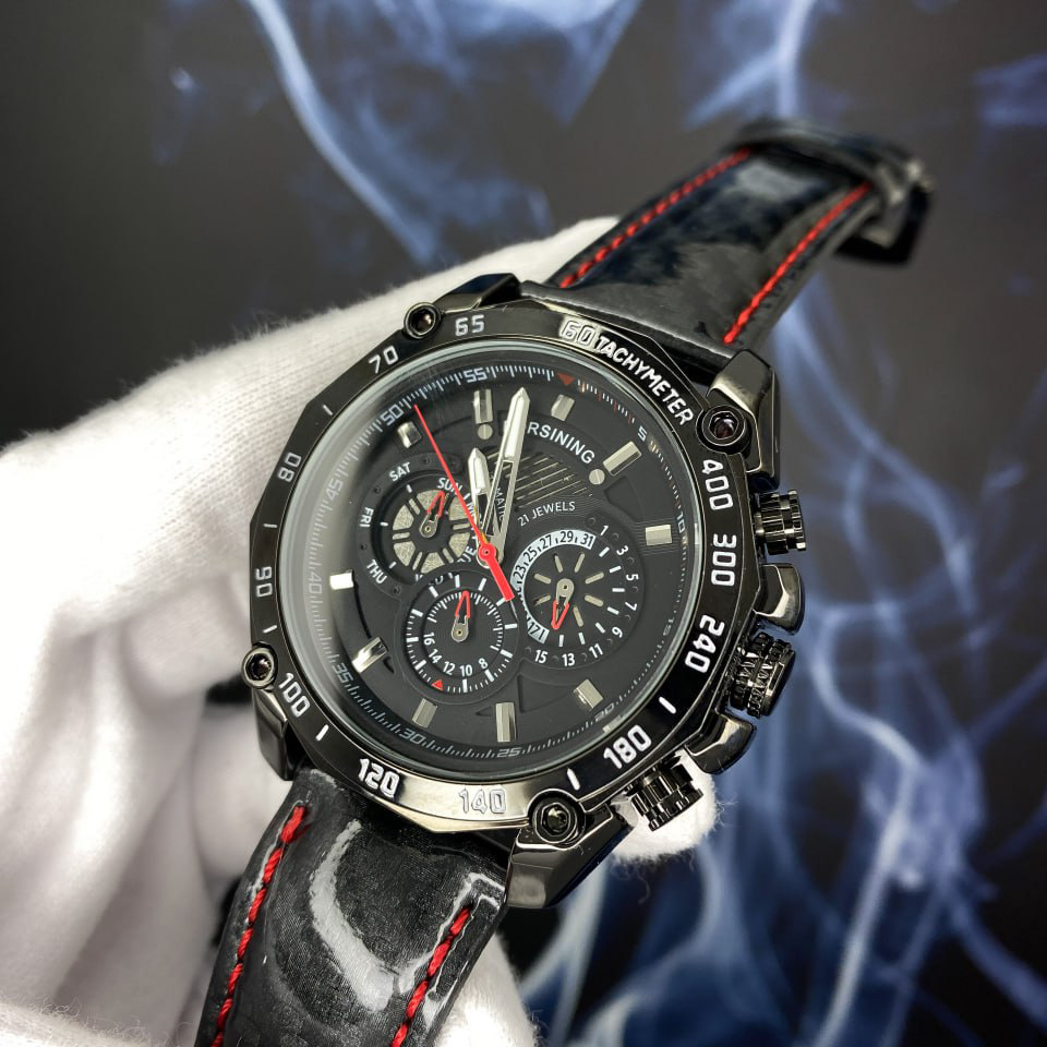 Купити Чоловічий механічний годинник Forsining 6910 Silver-Black з автопідзаводом та фазами місяця