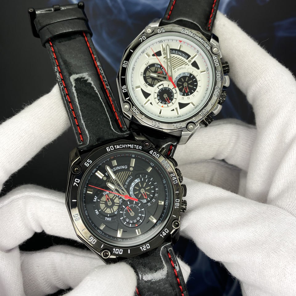 Купити Чоловічий механічний годинник Forsining 6910 Silver-Black з автопідзаводом та фазами місяця