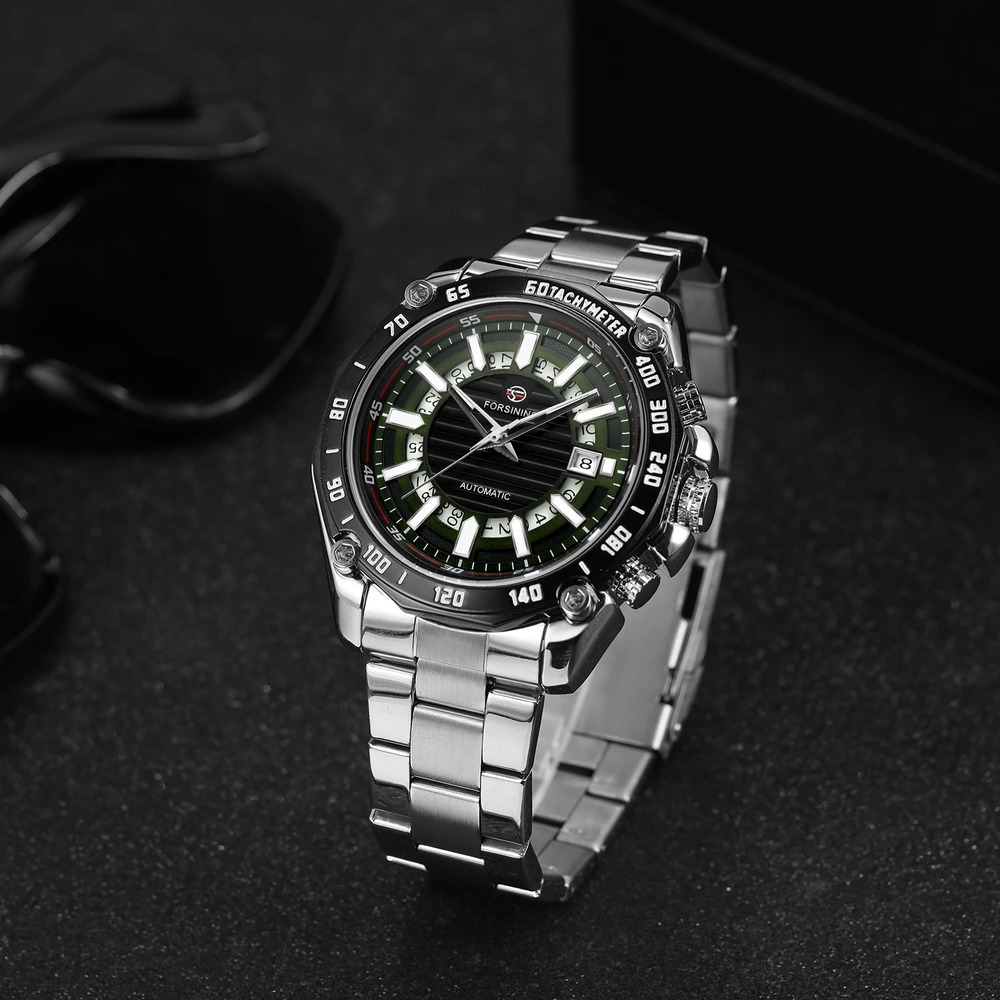 Купити Чоловічий механічний годинник Forsining 8279 Silver-Black з автопідзаводом та сталевим браслетом