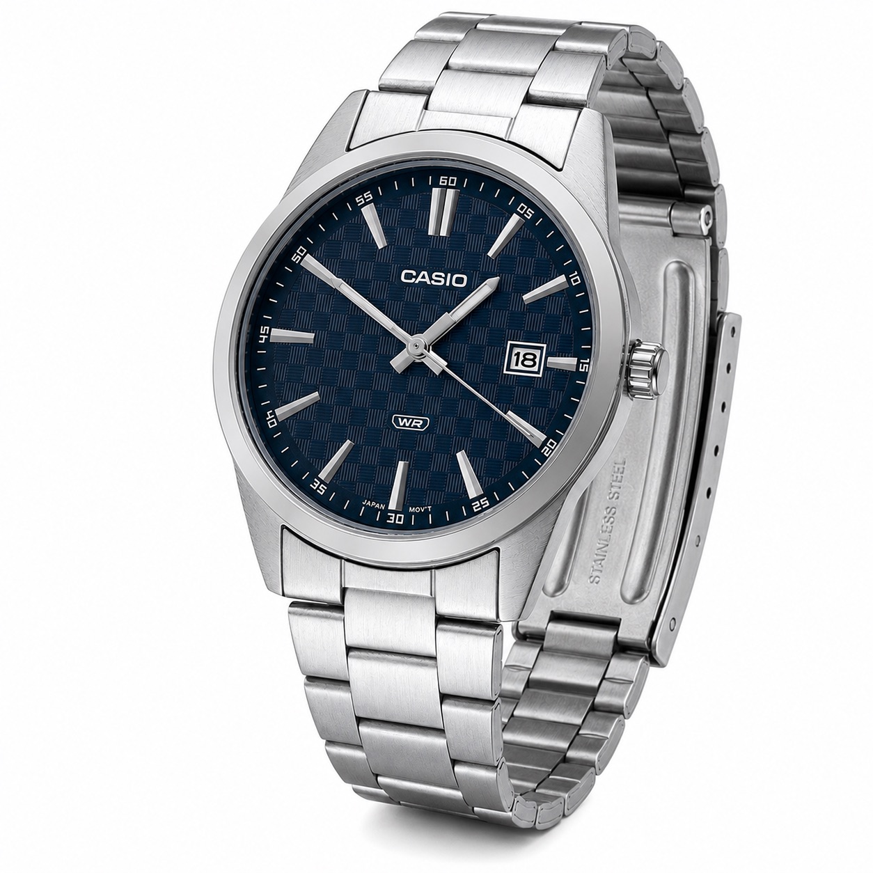 Купити Чоловічий годинник Casio MTP-VD03D-2A з синім циферблатом та сталевим браслетом