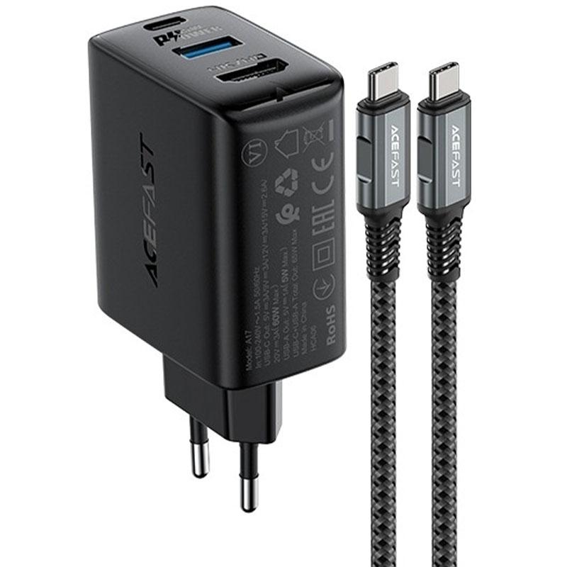 Купити МЗП Acefast A17 PD65W GaN (1USB-A/1C/1HDMI) + кабель Type-C to Type-C