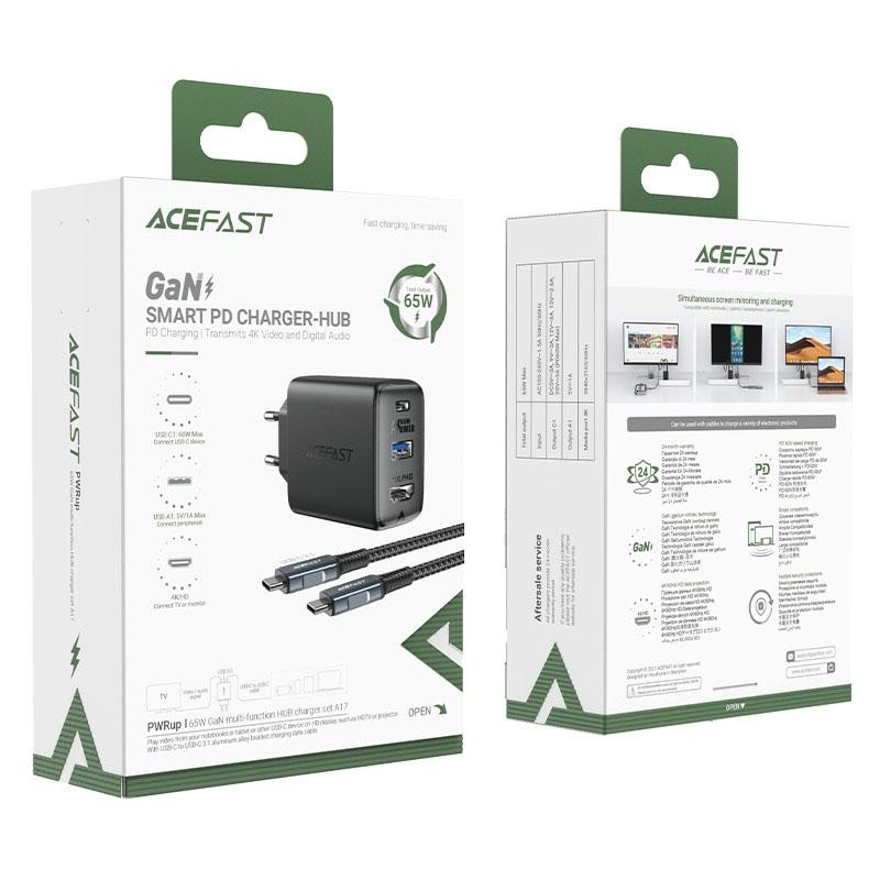 Купити МЗП Acefast A17 PD65W GaN (1USB-A/1C/1HDMI) + кабель Type-C to Type-C