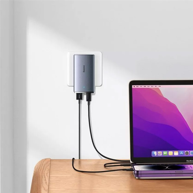 Купити МЗП Baseus GaN5 Pro Ultra-Slim PD65W+QC3.0 (1USB-A/1C) + кабель Type-C to Type-C (CCGP15011)