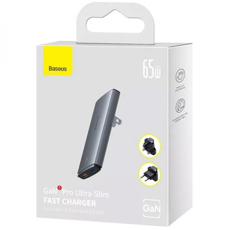 Купити МЗП Baseus GaN5 Pro Ultra-Slim PD65W+QC3.0 (1USB-A/1C) + кабель Type-C to Type-C (CCGP15011)