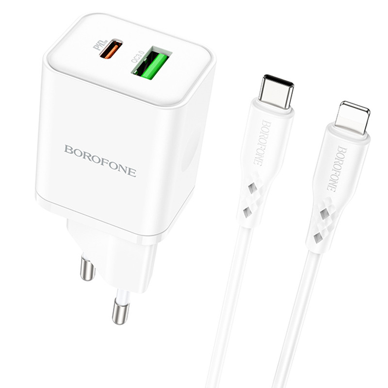 Купити МЗП Borofone BN7 PD20W+QC3.0 (1USB-A/1C) + кабель Type-C to Lightning