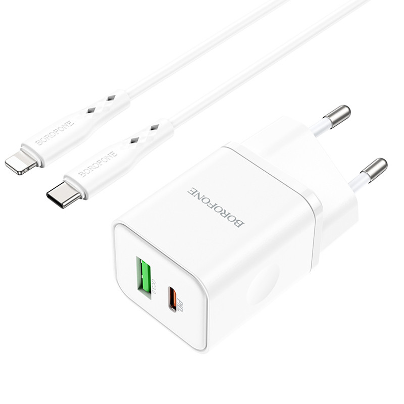 Купити МЗП Borofone BN7 PD20W+QC3.0 (1USB-A/1C) + кабель Type-C to Lightning
