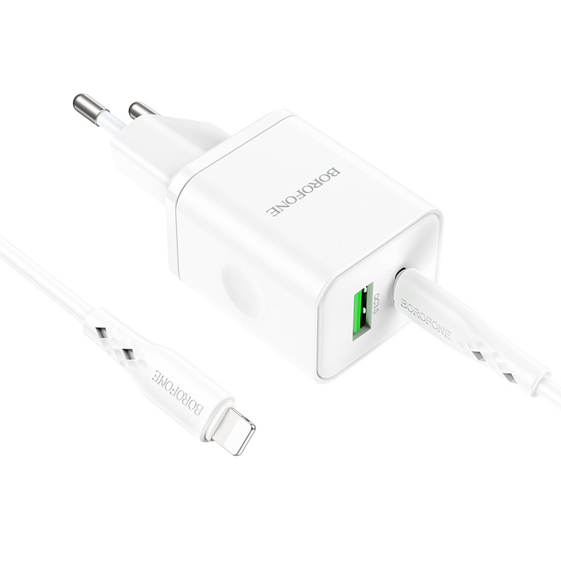 Купити МЗП Borofone BN7 PD20W+QC3.0 (1USB-A/1C) + кабель Type-C to Lightning