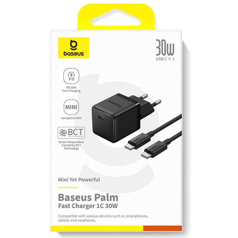 Купити МЗП Baseus Palm Fast Charger 30W (1USB-C) + кабель Type-C to Type-C (P10111605113-01)