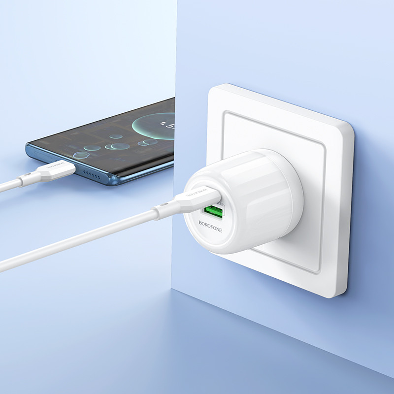 Купити МЗП Borofone BA93A Lustrous PD20W+QC3.0 (1USB-A/1C) + кабель Type-C to Type-C