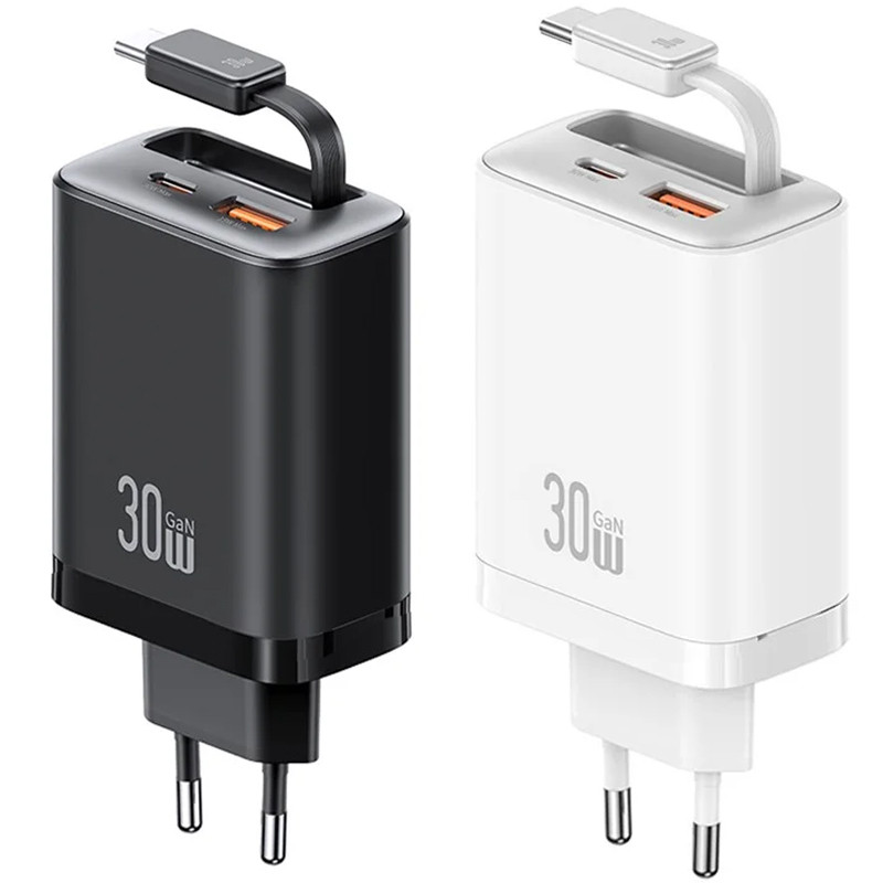 Купити МЗП Usams US-CC296 GaN With Retractable Type-C Cable Xiang Ser. 30W (1USB-A/1C)
