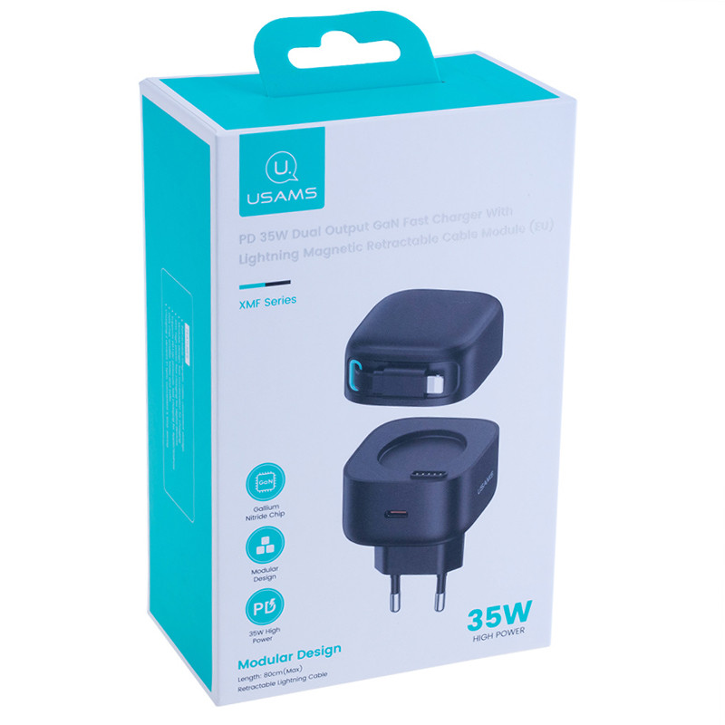 МЗП Usams US-CC209 GaN With Lightning Magnetic Retractable Cable Module XMF Ser. 35W (2USB-C)