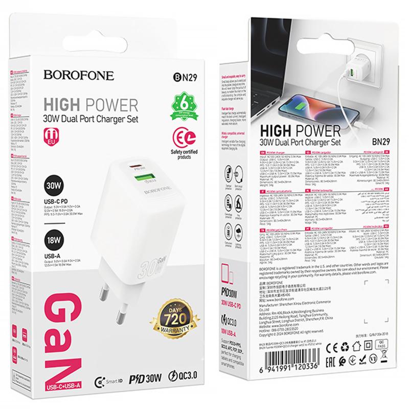 Купити МЗП Borofone BN29 Fuente PD30W+QC3.0 (1USB-A/1C)