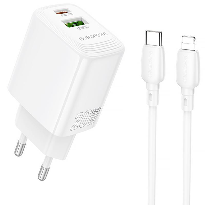 Купити МЗП Borofone BN27 Fuente PD20W+QC3.0 (1USB-A/1C) + кабель Type-C to Lightning