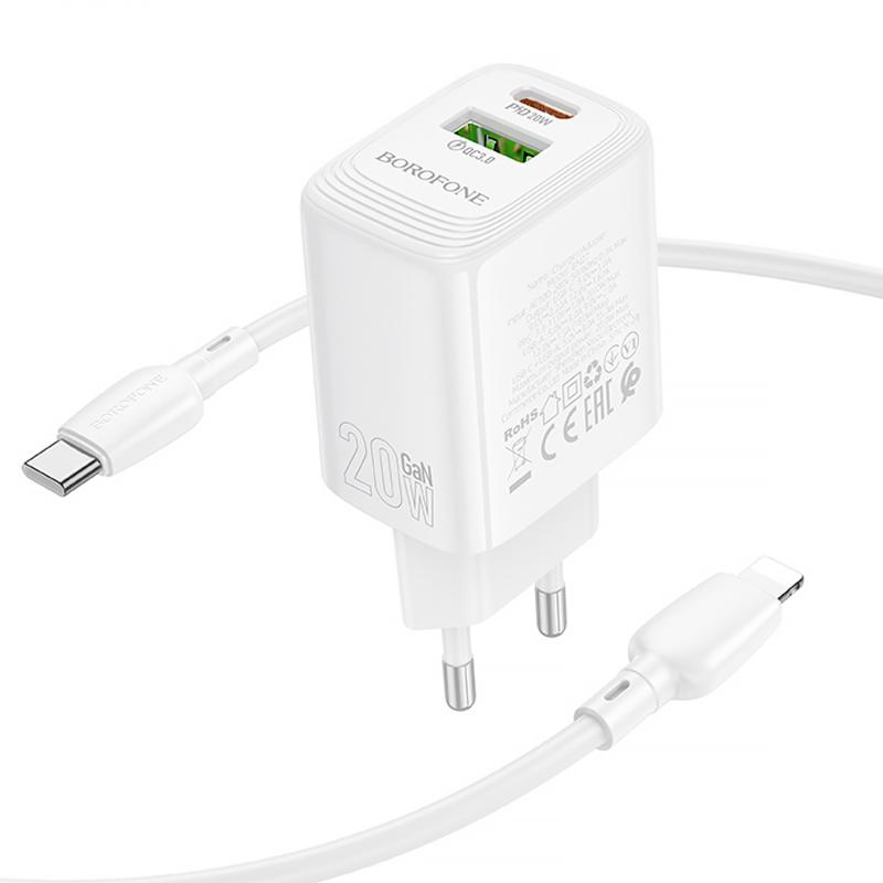Купити МЗП Borofone BN27 Fuente PD20W+QC3.0 (1USB-A/1C) + кабель Type-C to Lightning