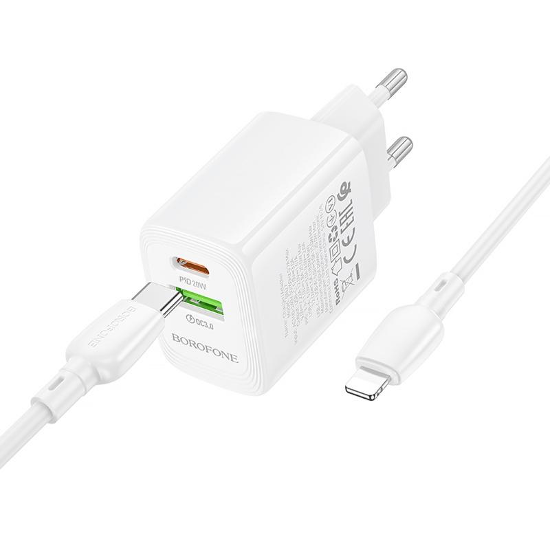 Купити МЗП Borofone BN27 Fuente PD20W+QC3.0 (1USB-A/1C) + кабель Type-C to Lightning