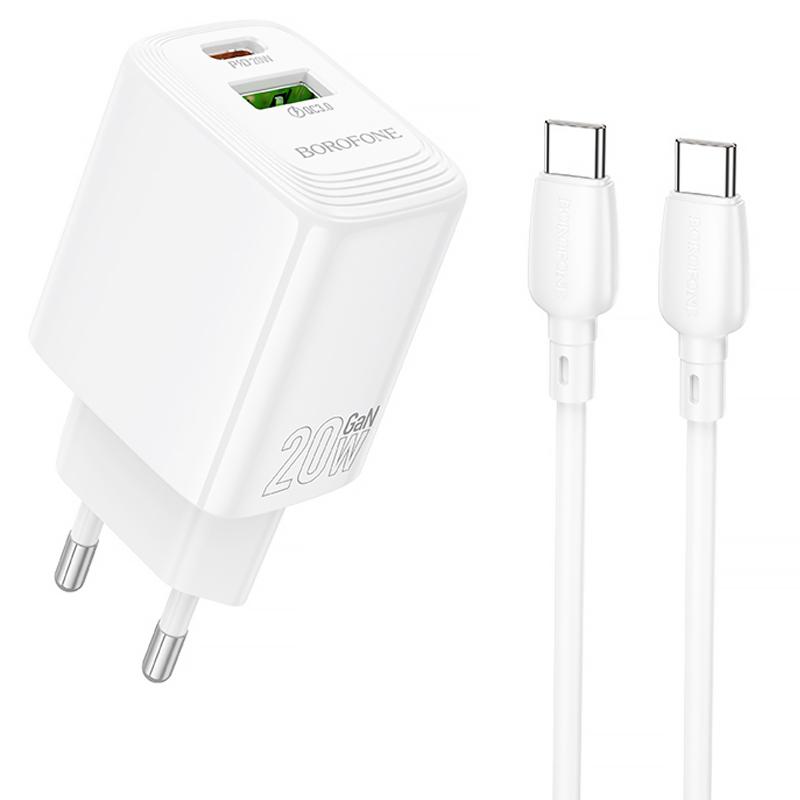 Купити МЗП Borofone BN27 Fuente PD20W+QC3.0 (1USB-A/1C) + кабель Type-C to Type-C