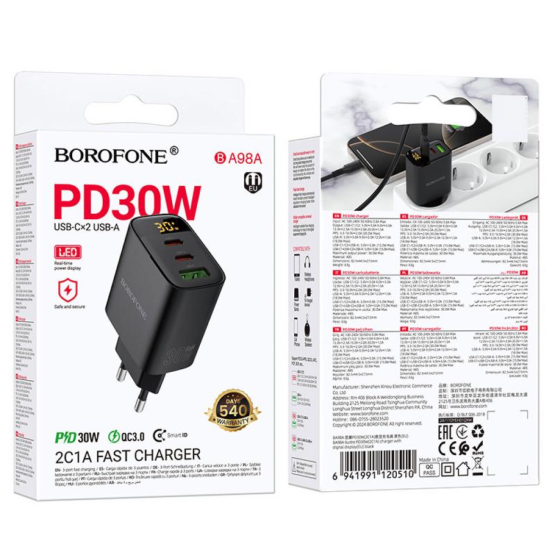 Купити МЗП Borofone BA98A Ilustre with digital display PD30W (1USB-A/2C)