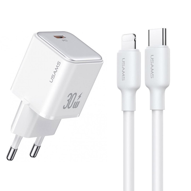 Купити МЗП Usams US-CC186 PD30W (1USB-C) + кабель Type-C to Lightning