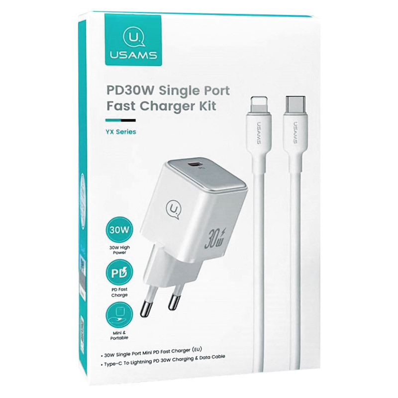 Купити МЗП Usams US-CC186 PD30W (1USB-C) + кабель Type-C to Lightning