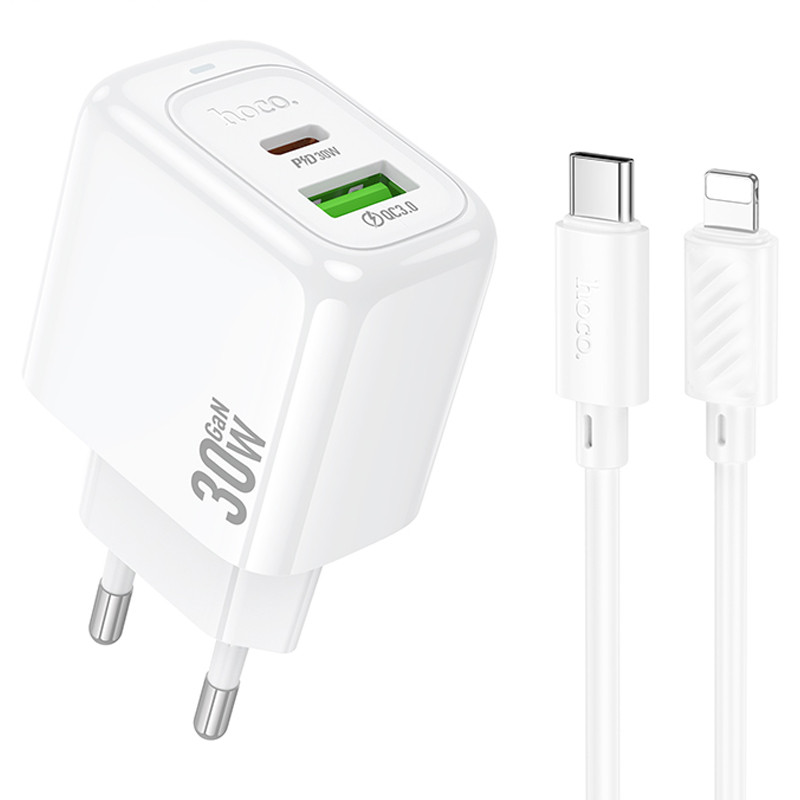 Купити МЗП Hoco CS55A Surplus PD30W+QC3.0 (1USB-A/1C) + кабель Type-C to Lightning
