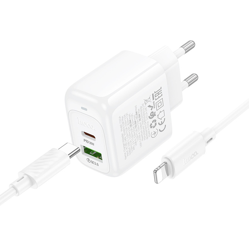 Купити МЗП Hoco CS55A Surplus PD30W+QC3.0 (1USB-A/1C) + кабель Type-C to Lightning