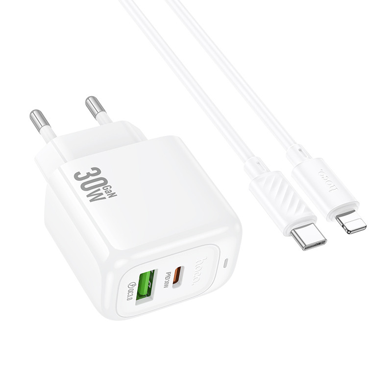 Купити МЗП Hoco CS55A Surplus PD30W+QC3.0 (1USB-A/1C) + кабель Type-C to Lightning
