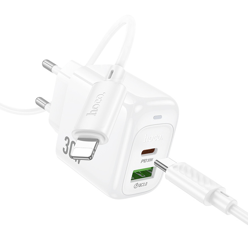 Купити МЗП Hoco CS55A Surplus PD30W+QC3.0 (1USB-A/1C) + кабель Type-C to Lightning