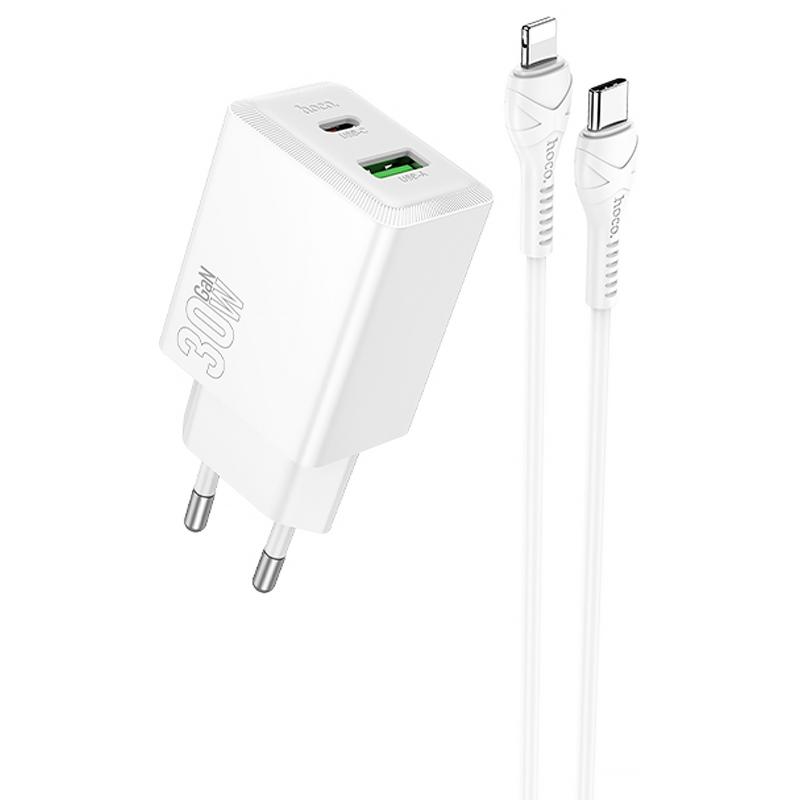 Купити МЗП Hoco N71 Nuevo PD30W+QC3.0 (1USB-A/1C) + кабель Type-C to Lightning