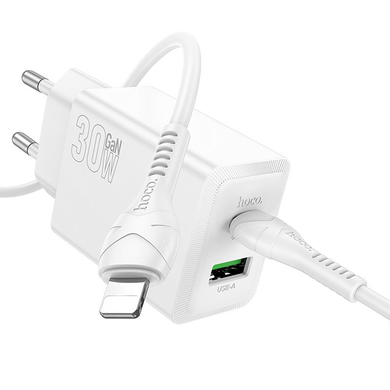 Купити МЗП Hoco N71 Nuevo PD30W+QC3.0 (1USB-A/1C) + кабель Type-C to Lightning
